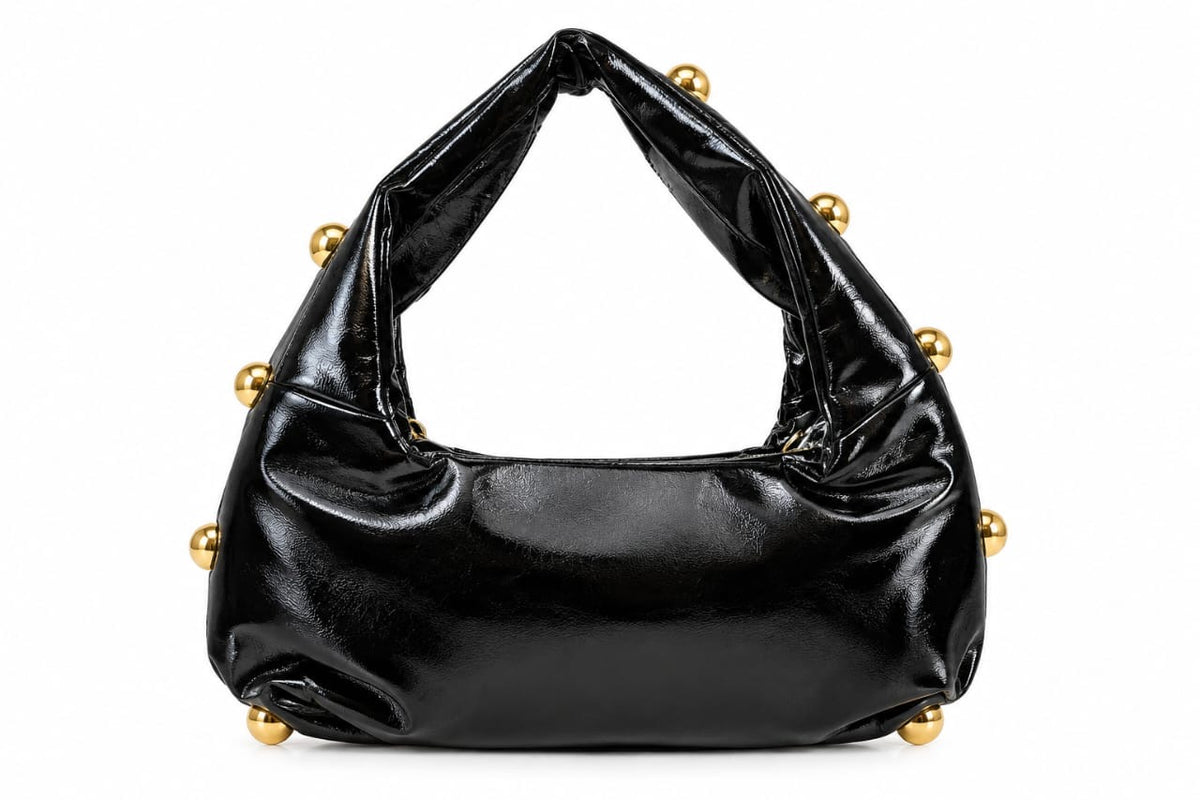 Black Gigi Gold Stud Hobo Bag
