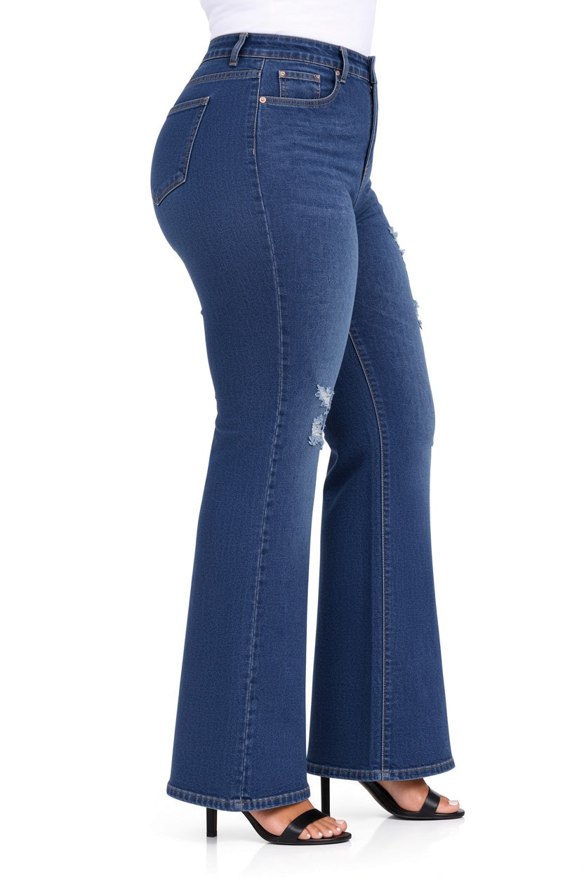 Dark Blue Talia Plus Size Distressed Flare Jeans