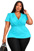 Turquoise Claire Plus Size Puff Sleeve Wrap Top