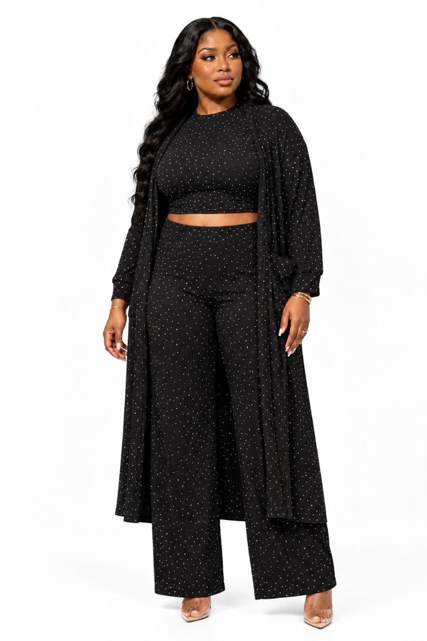 Black Piper Plus Size Rhinestone 3-Piece Set