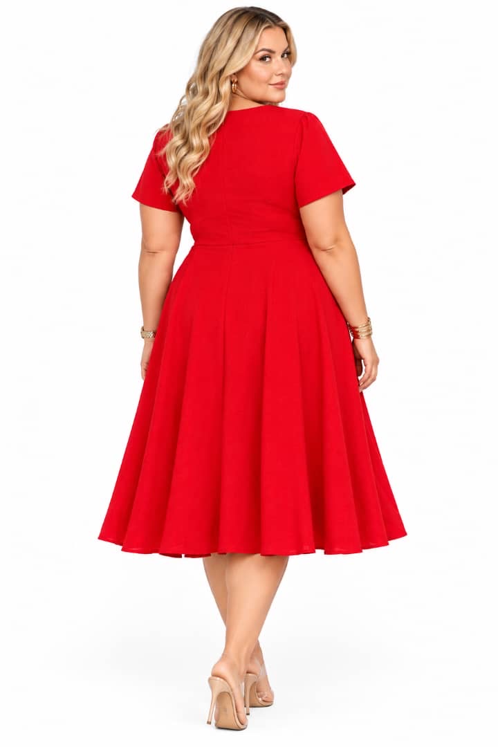 Red Nora Fit-and-Flare Midi Dress
