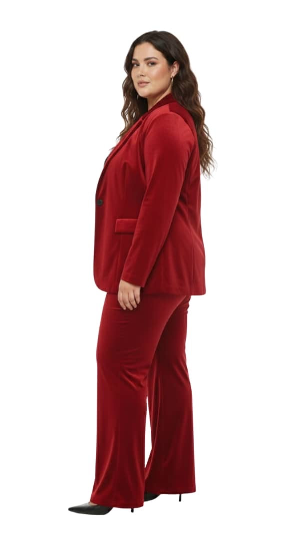 Red Velvet Aria Plus Size Blazer and Wide Leg Pants Set