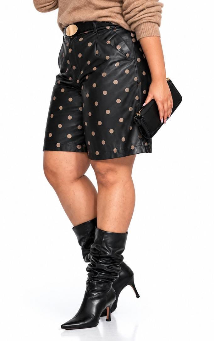 Black Lana Polka Dot Faux Leather Shorts