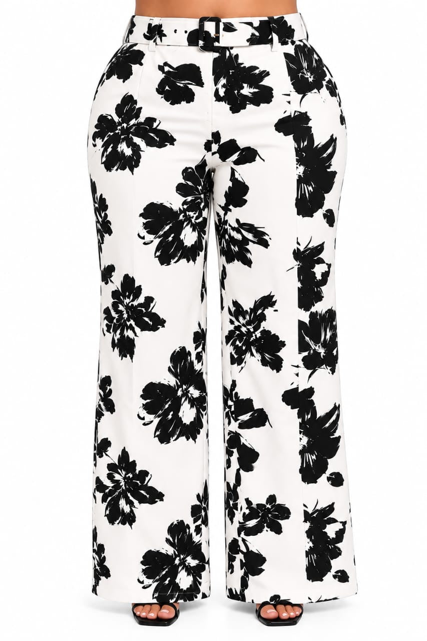 White Maya Floral Wide-Leg Pants