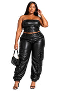 Black Nora Plus Size Faux Leather Corset Top &amp; Cargo Pants Set