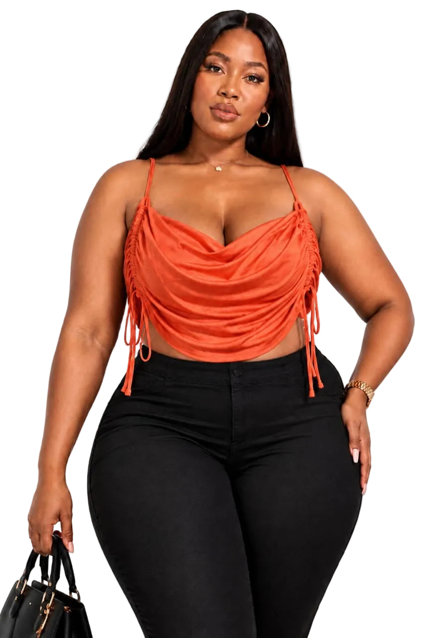 Orange Addison Plus Size Ruched Cowl Neck Crop Top