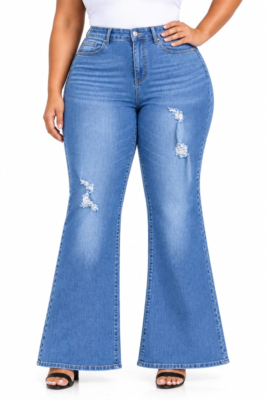 Blue Talia Plus Size Distressed Flare Jeans