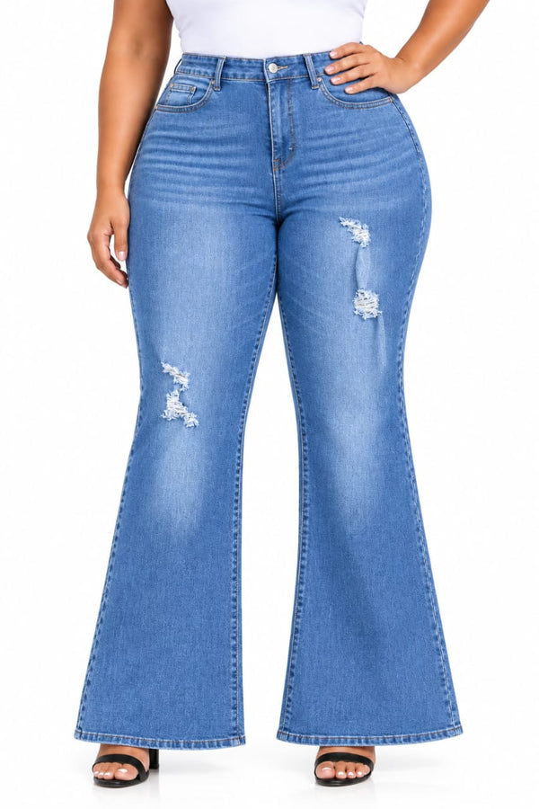 Blue Talia Plus Size Distressed Flare Jeans