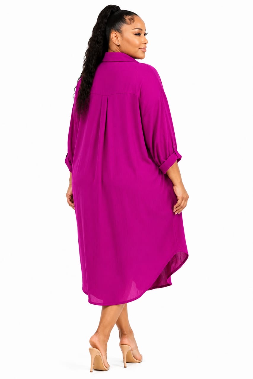 Magenta Sloane Plus Size Oversized Shirt Dress