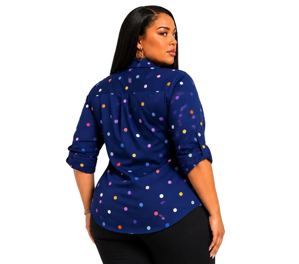 Navy Blair Plus Size Multicolor Polka Dot Button-Up Shirt