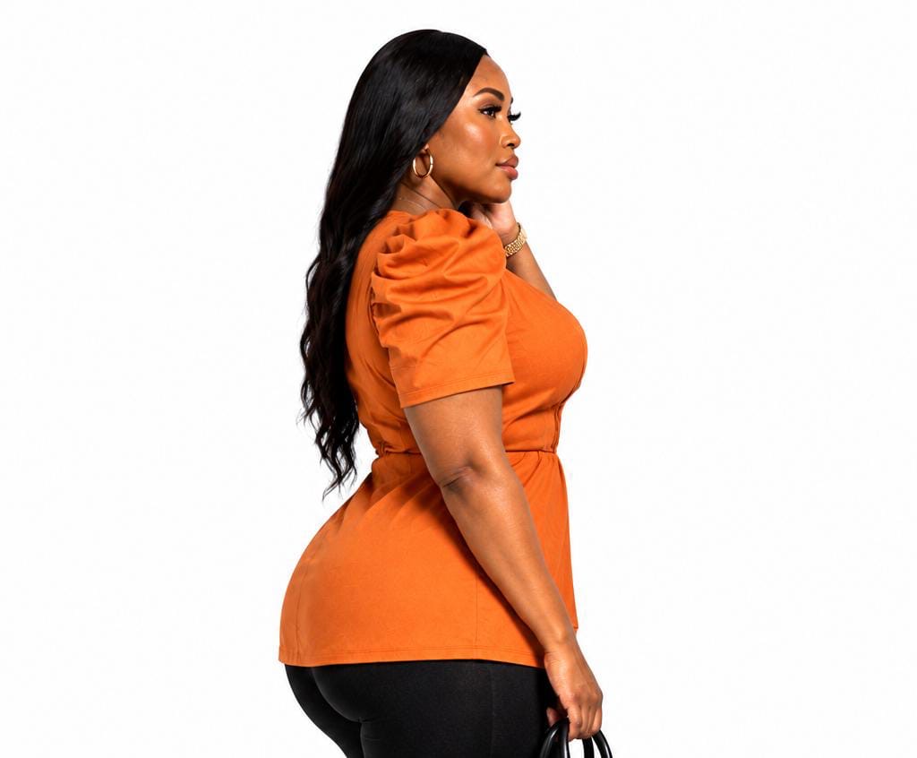 Copper Claire Plus Size Puff Sleeve Wrap Top
