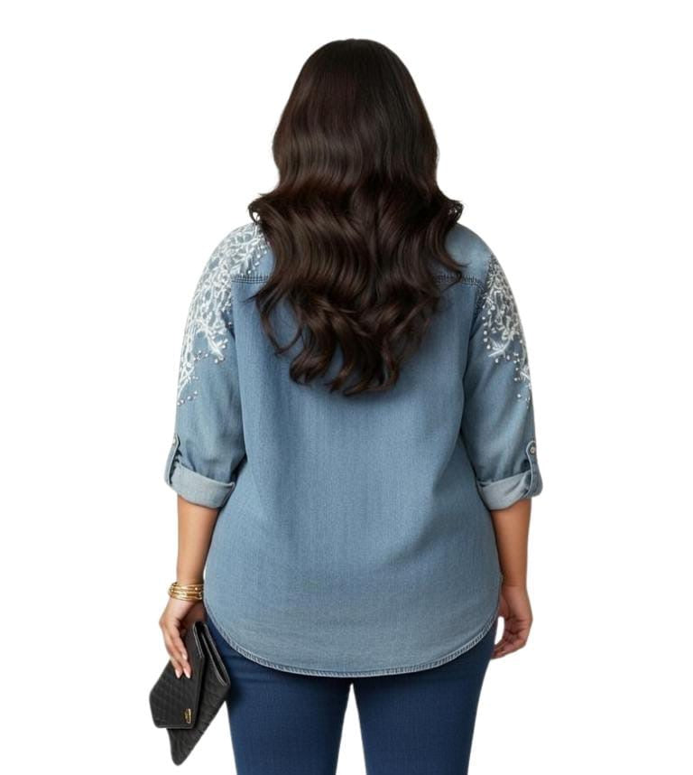 Blue Sienna Plus Size Embroidered Denim Jacket&nbsp;
