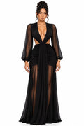 Black Juliet Sheer Sleeve Cutout Maxi Dress