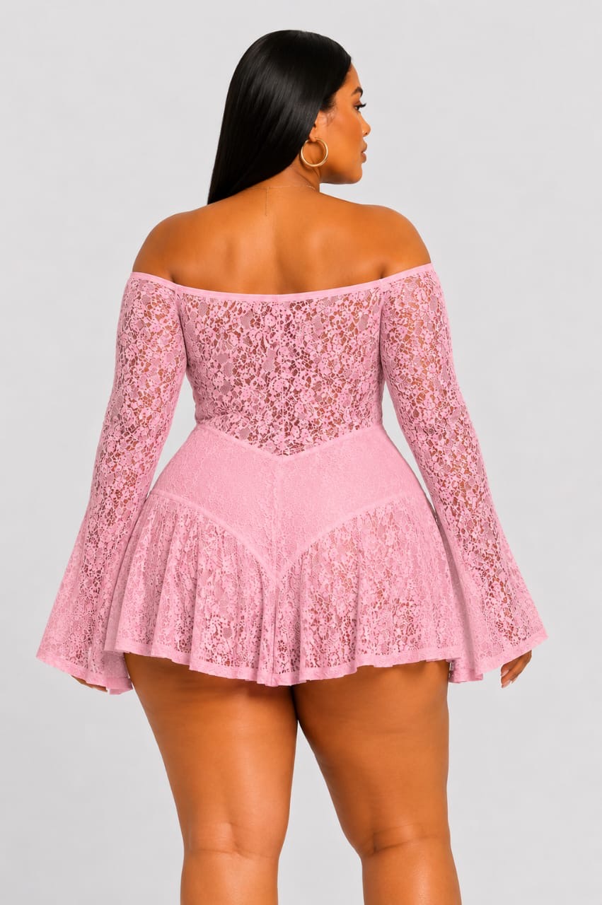 Pink Lace Off-Shoulder Brielle Plus Size Mini Dress
