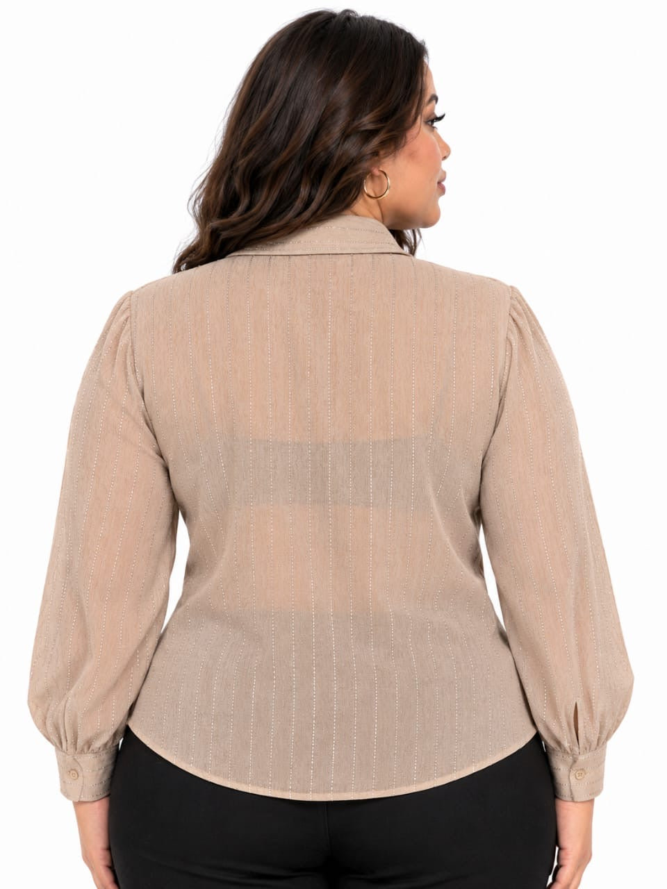 Taupe Cora Sheer Sparkle Button-Up Top