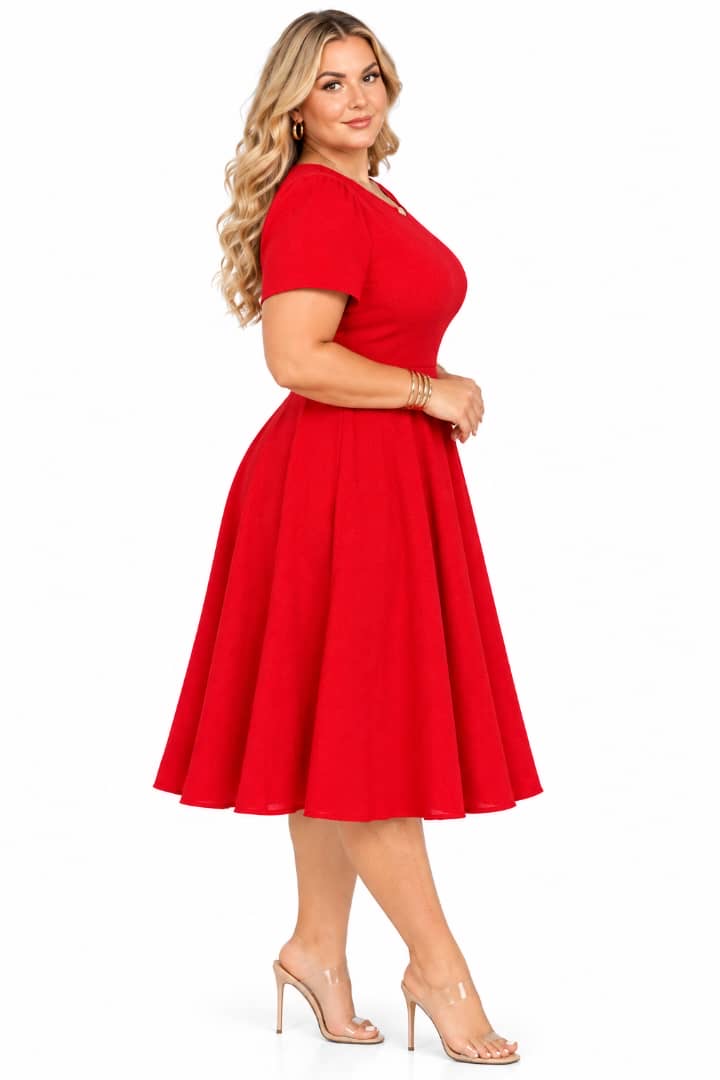 Red Nora Fit-and-Flare Midi Dress