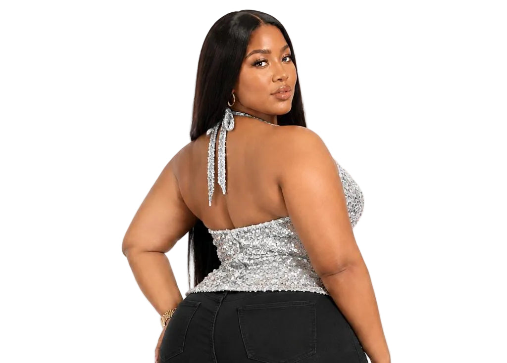 Silver Violet Plus Size Sequin Halter Top