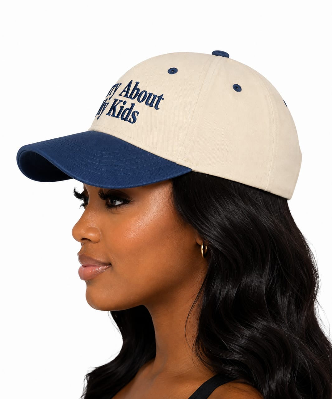 Cream &amp; Navy Mila “Sorry About My Kids” Hat