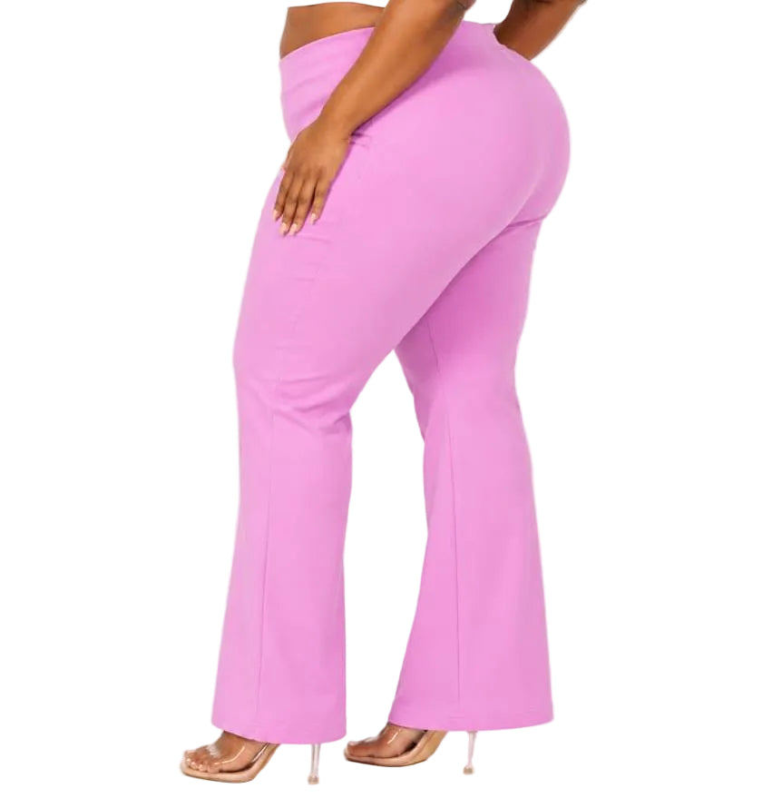 Pink Ava Plus Size High-Waist Flare Pants