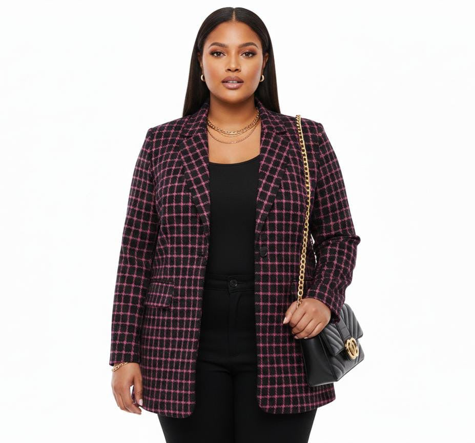 Plum Check Lila Plus Size Blazer