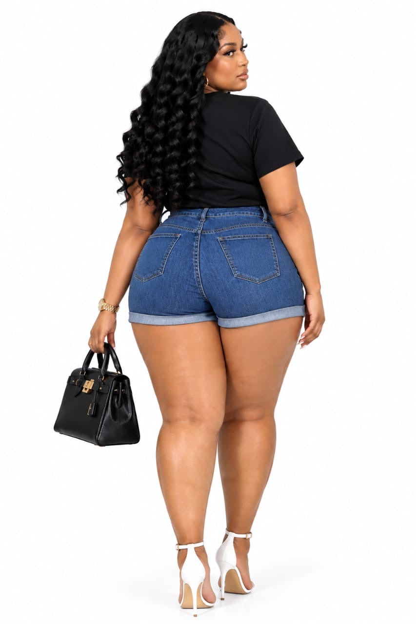 Black Graphics T-shirt &amp; Jasmine Distressed Denim Shorts Curated Look