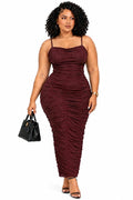 Dark Burgundy Lana Beaded Ruched Midi Dress