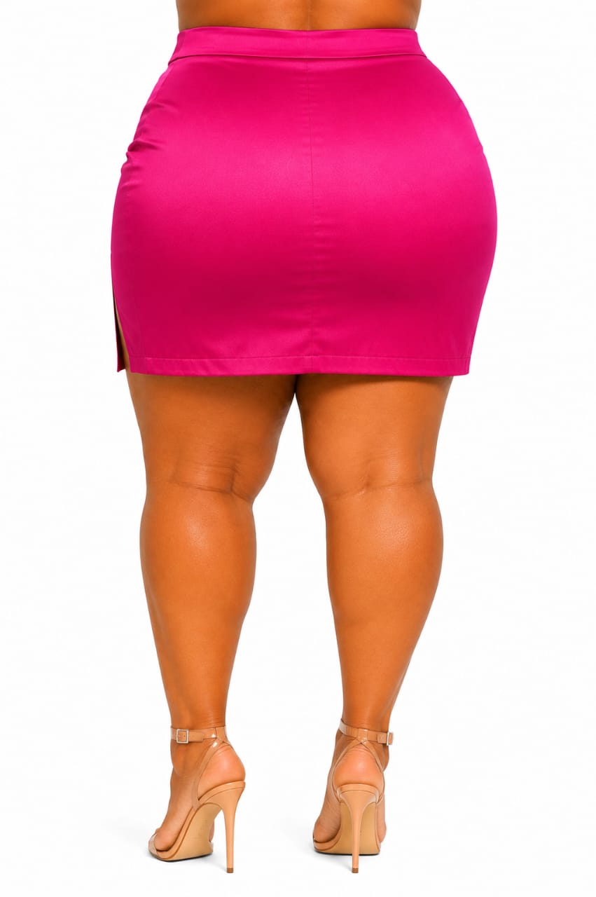 Pink Khloe Plus Size Side-Slit Mini Skirt
