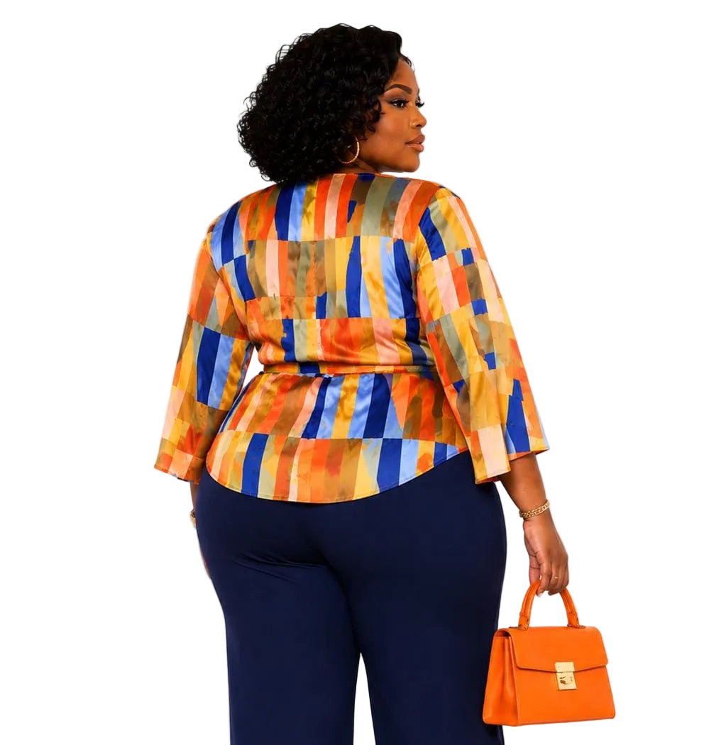 Orange &amp; Blue Printed Bianca Plus Size Button-Front Top