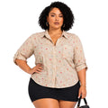 Beige Blair Plus Size Multicolor Polka Dot Button-Up Shirt
