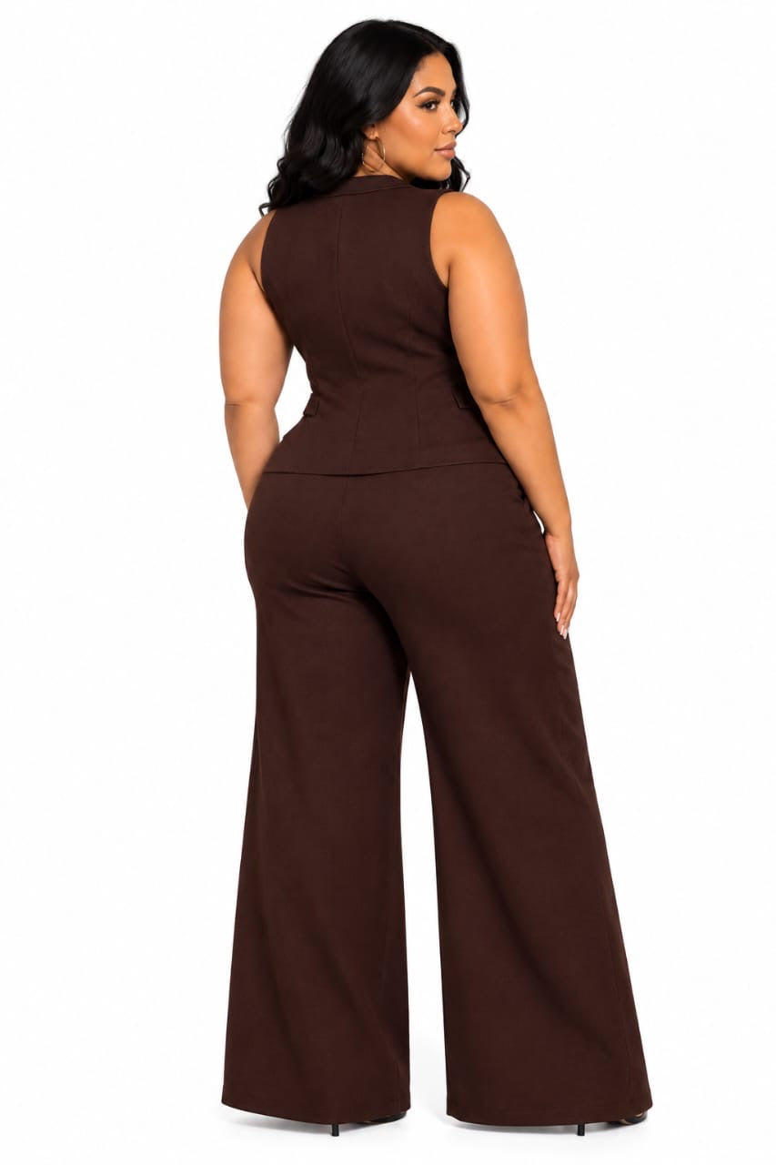 Taylor Chocolate Brown 2pc Plus Size Vest &amp; Pant Set