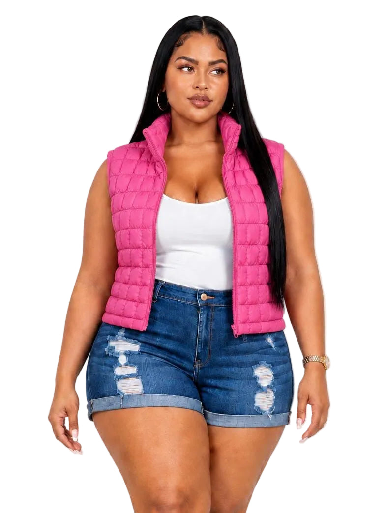 Ashley Pink Plus Size Puffer Vest