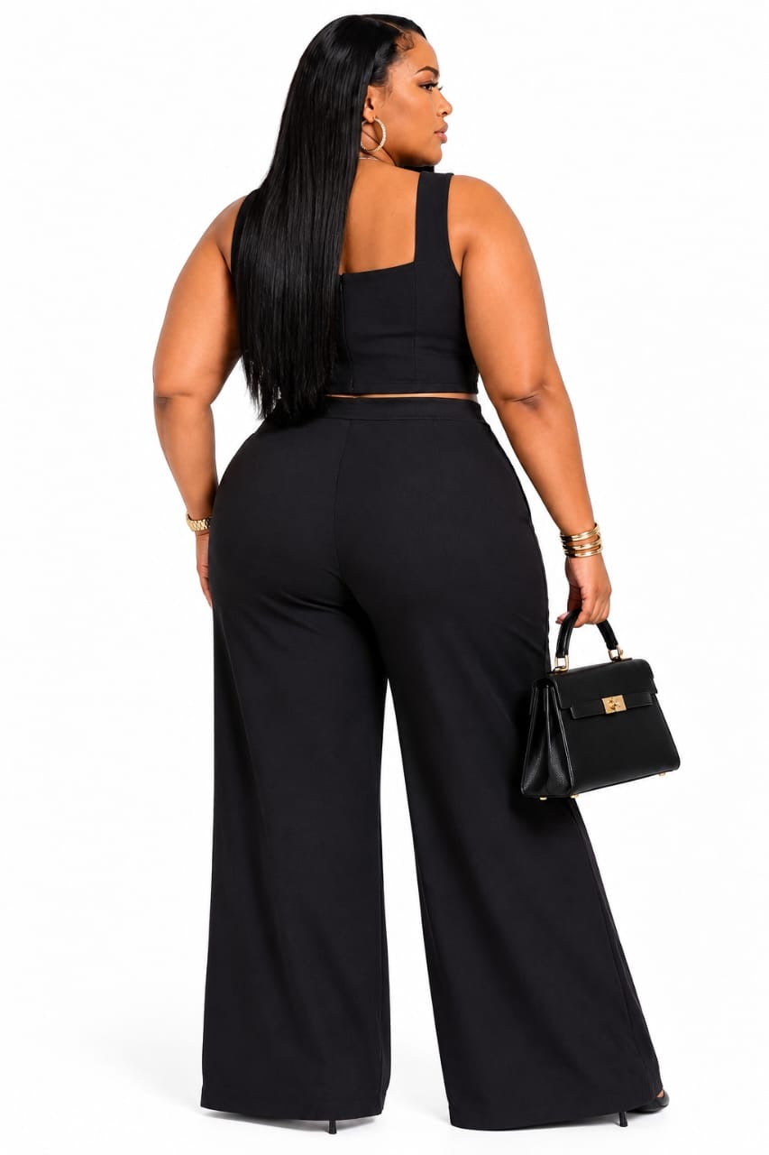 Black Lennon Plus Size Square Neck Crop Top &amp; Wide-Leg Pants Set
