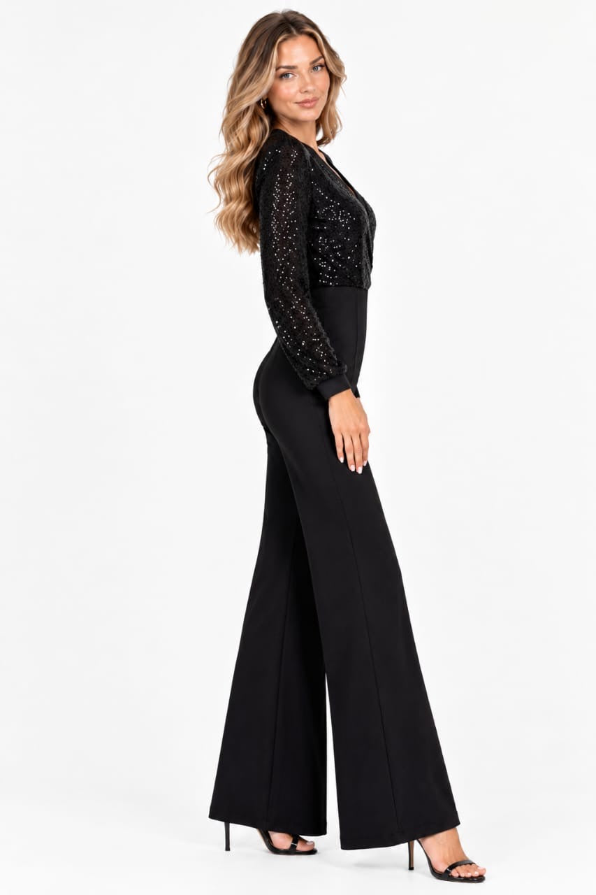 Black Harper Sequin Flare Jumpsuit