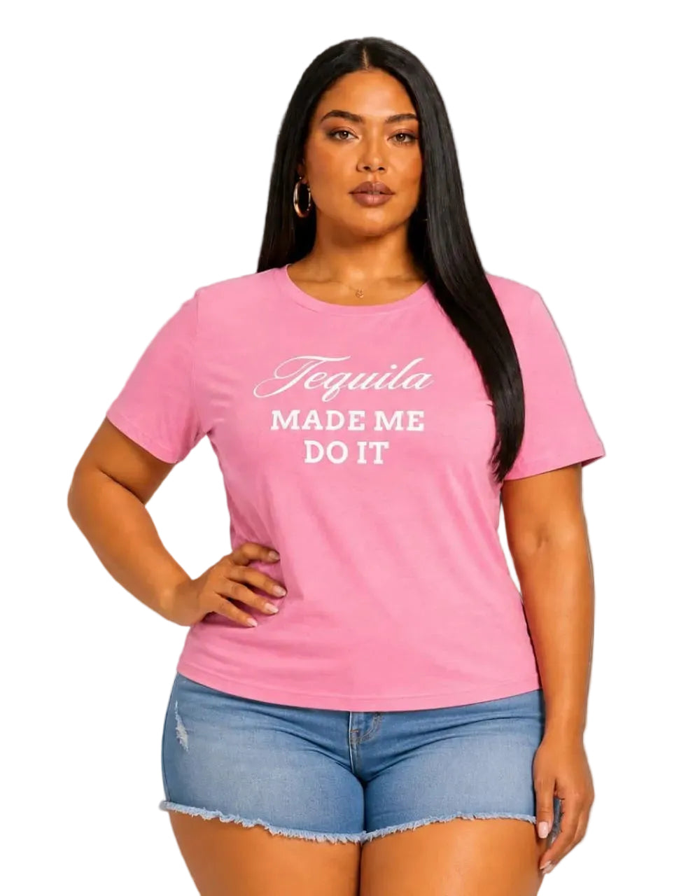 Pink Tequila Made Me Do It Graphic Plus Size T-Shirt