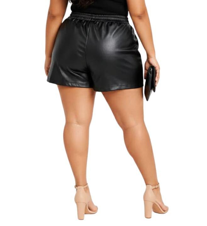 Black Nova Faux Leather Plus Size Shorts