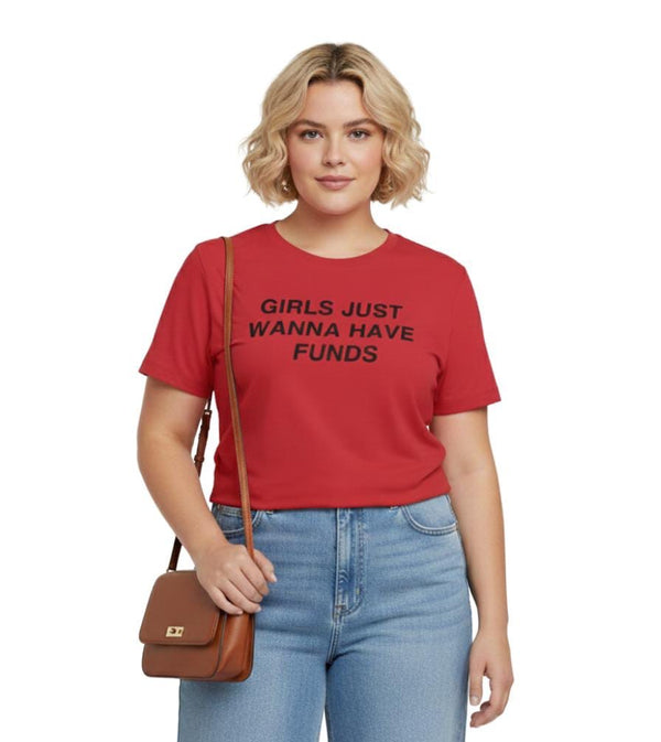 Girls Just Wanna Have Funds Red Short Sleeve Plus Size
