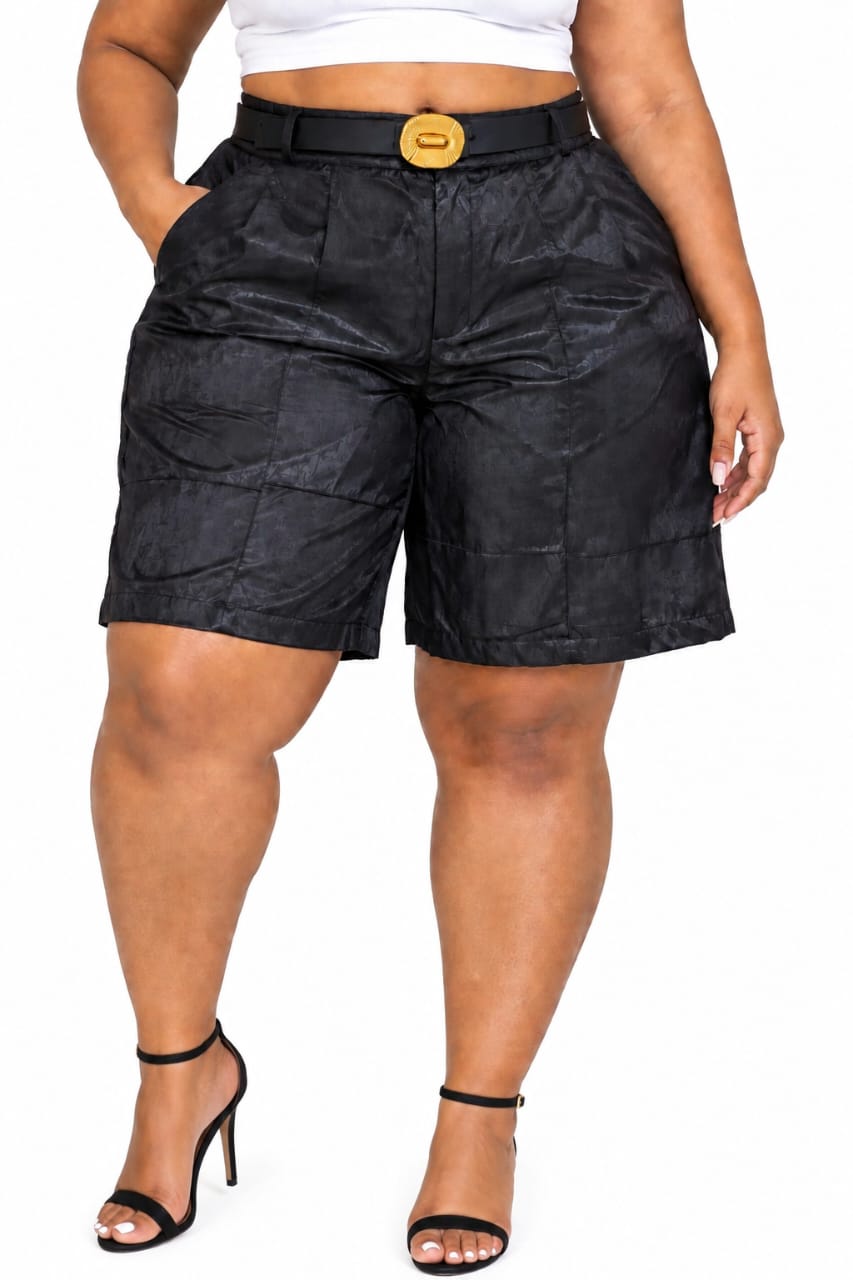 Black Noelle Textured Belted Bermuda Shorts