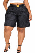 Black Noelle Textured Belted Bermuda Shorts