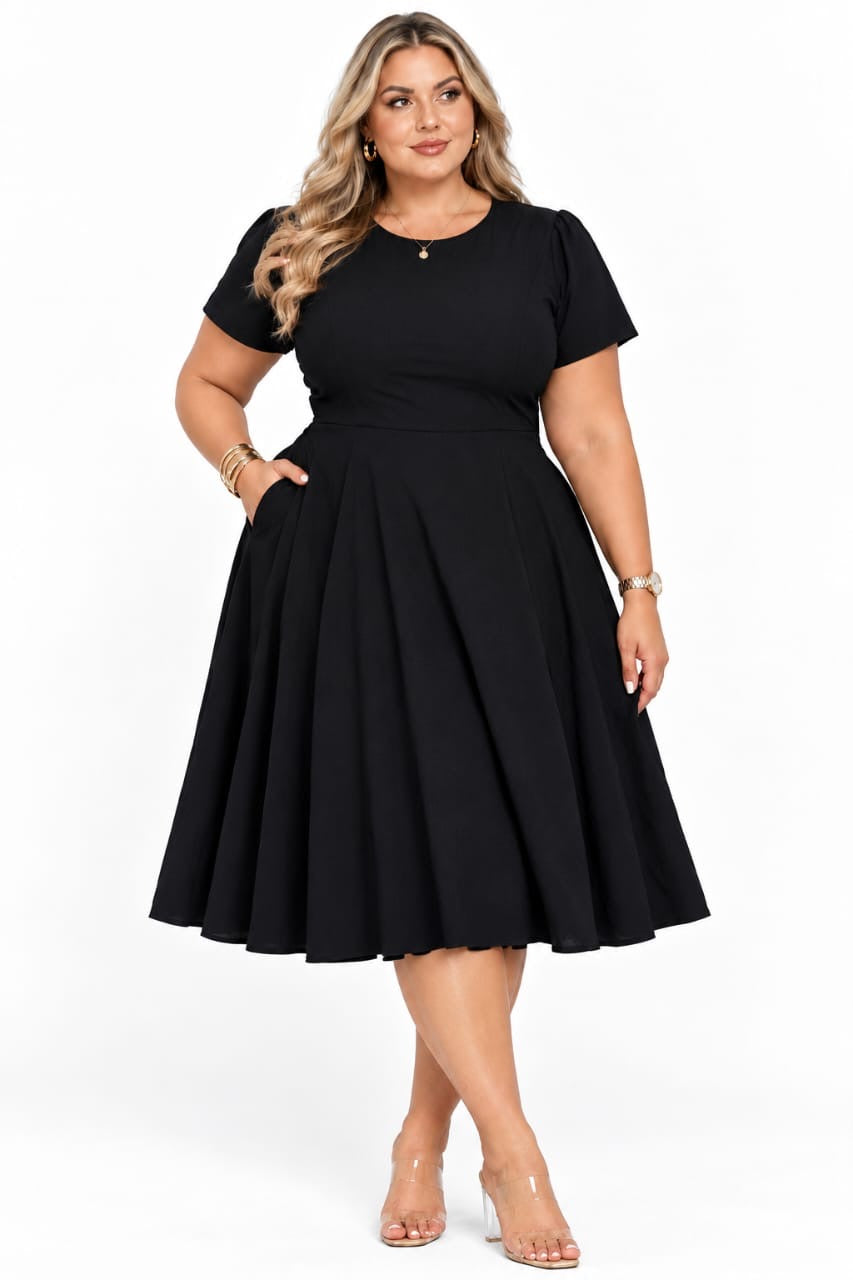 Black Nora Fit-and-Flare Midi Dress