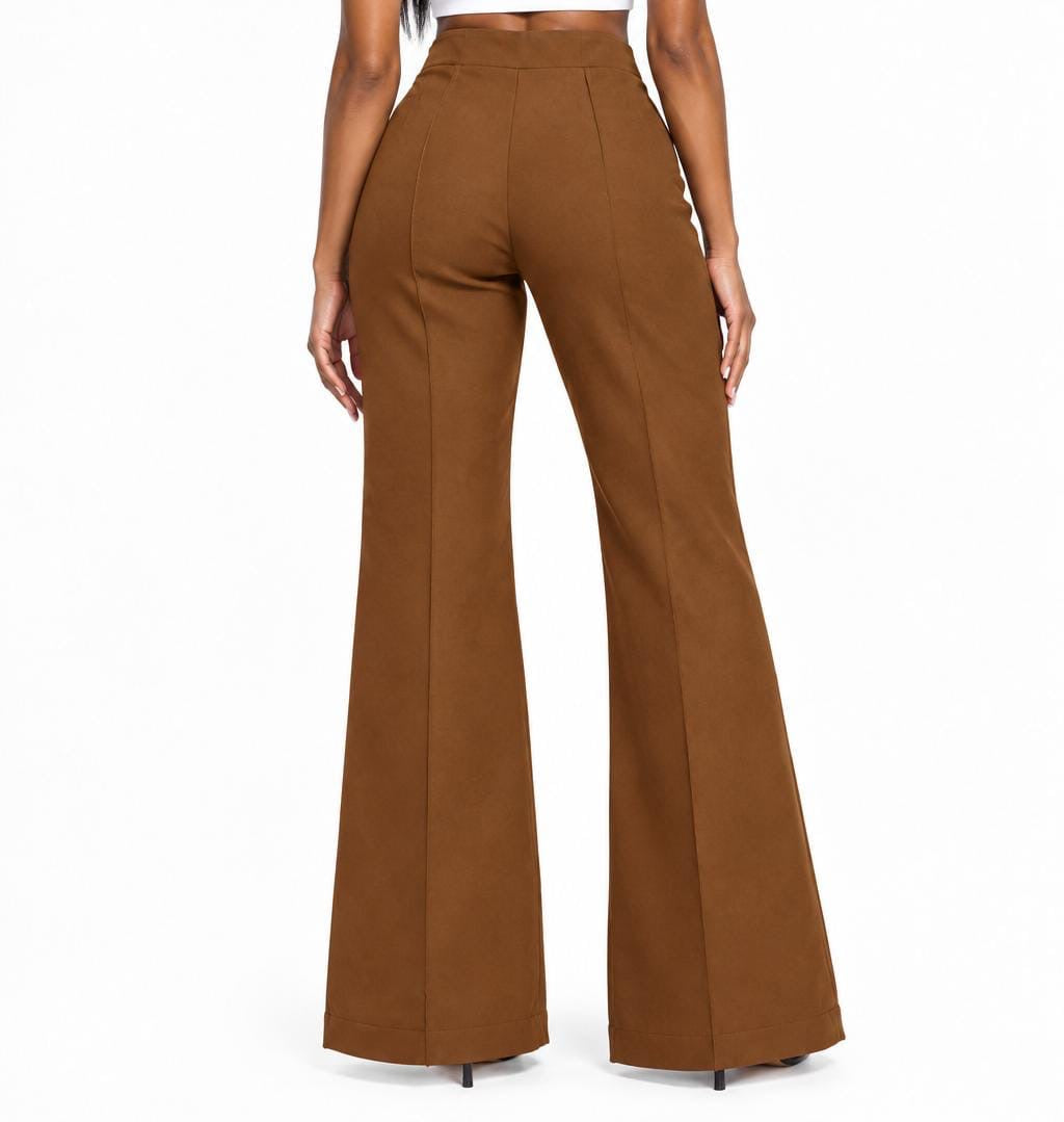 Brown Aubrey High-Waisted Flare Pants