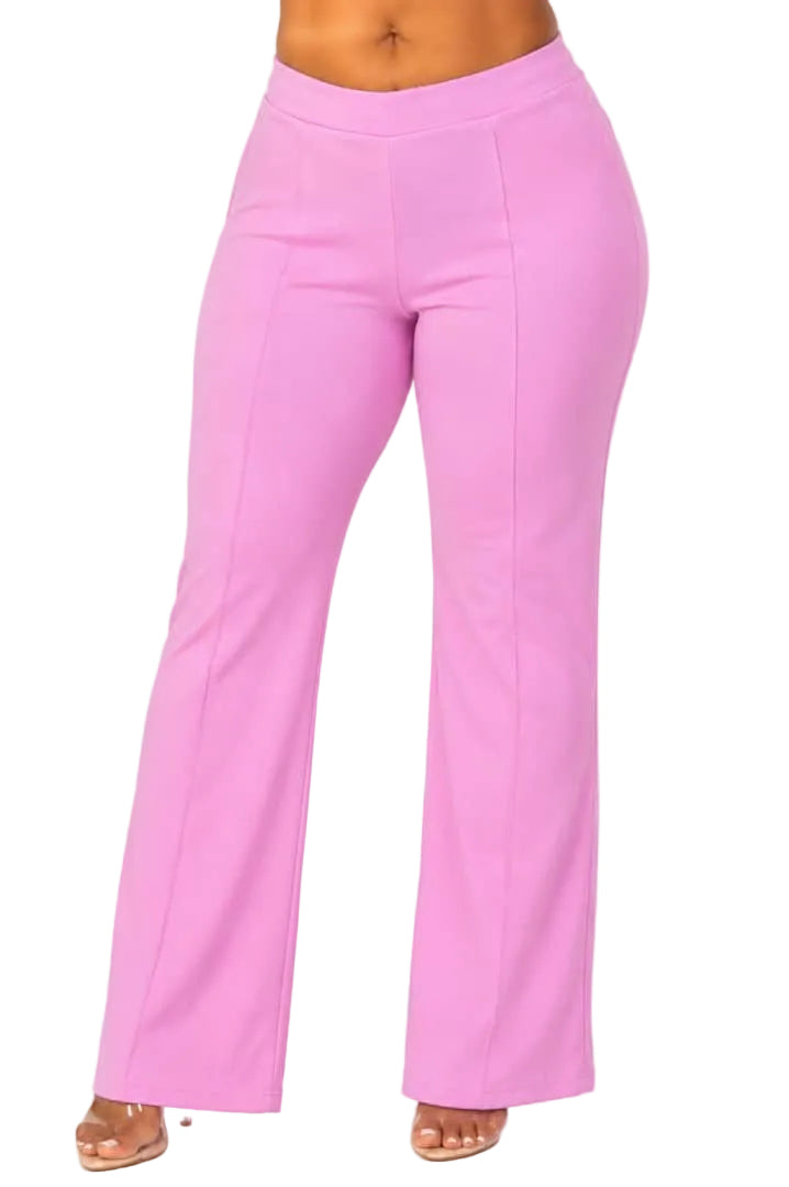 Pink Ava Plus Size High-Waist Flare Pants