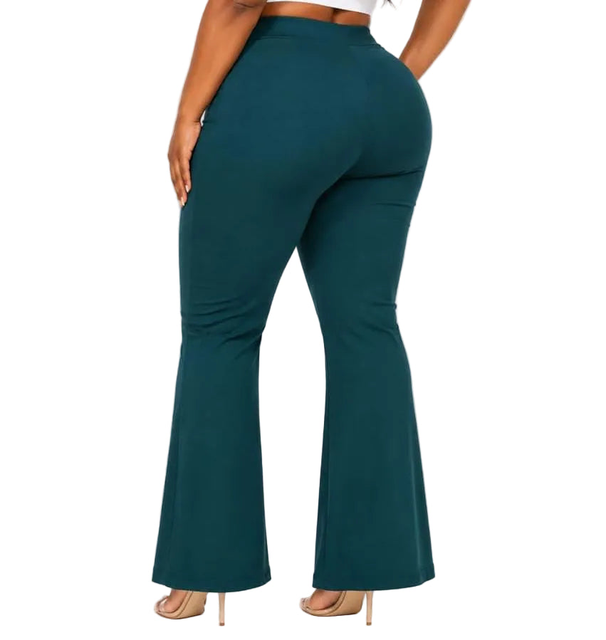 Emerald Green Ava Plus Size High-Waist Flare Pants