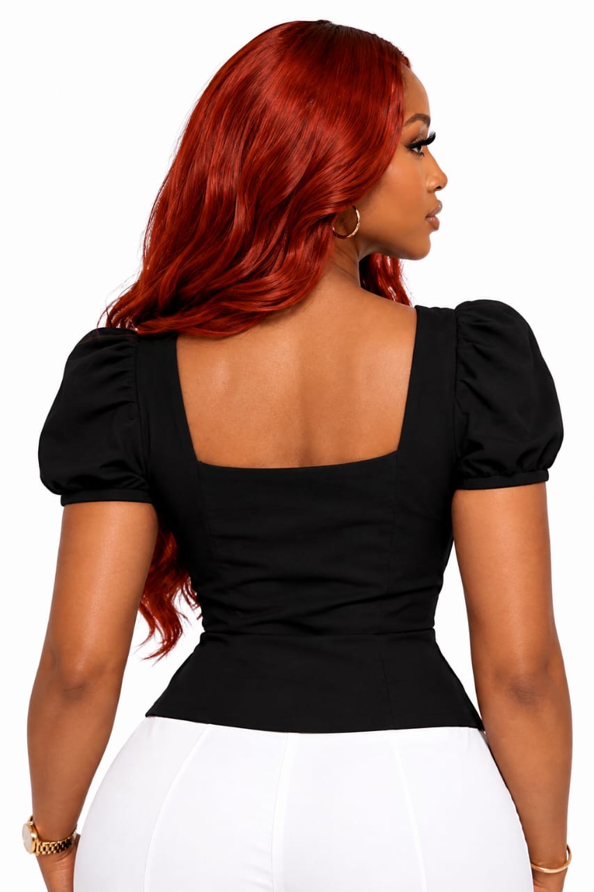 Black Addison Puff Sleeve Wrap Top