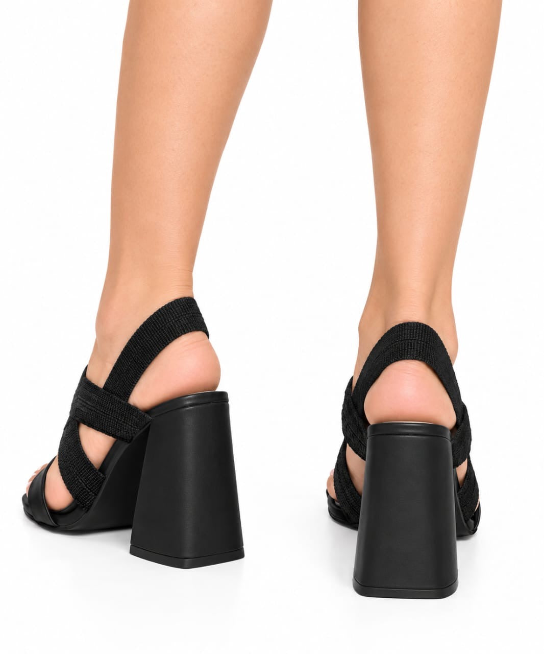Black Magnolia Cross Strap Block Heel Sandals