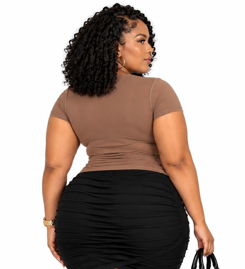 Brown Parker Plus Size Sheer Mesh Top