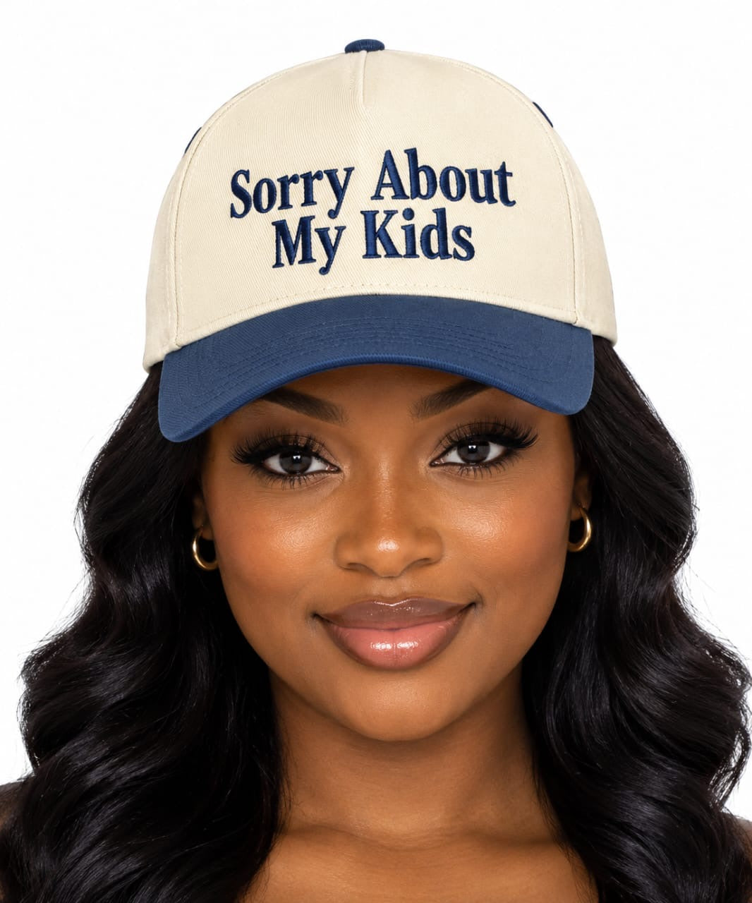 Cream &amp; Navy Mila “Sorry About My Kids” Hat