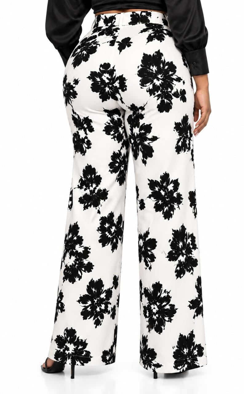 White Maya Floral Wide-Leg Pants