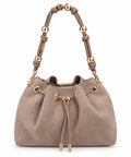 Brown Elena Suede Drawstring Handbag