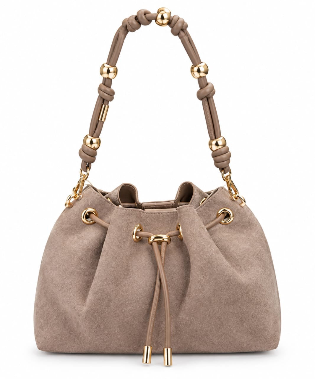 Brown Elena Suede Drawstring Handbag