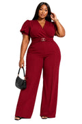 Burgundy Ivy Plus Size Puff Sleeve Wide-Leg Jumpsuit